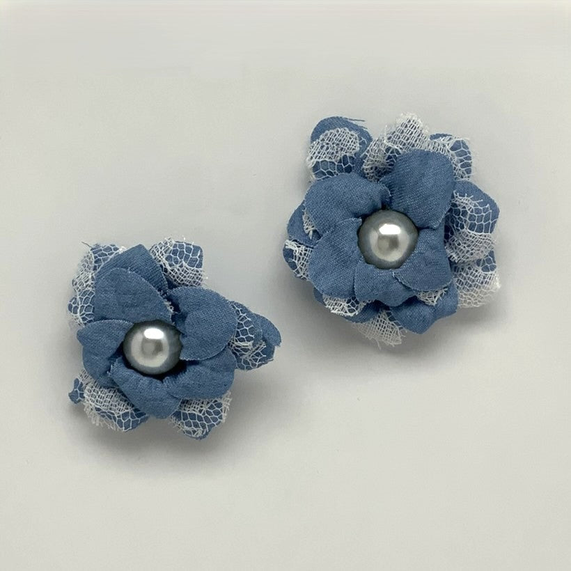 Denim Pearl Flower Lace Earrings
