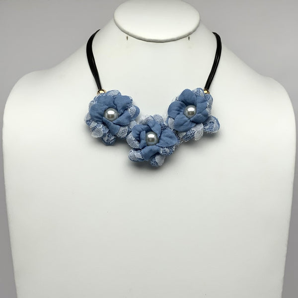 Denim Lace Flower Cord Necklace