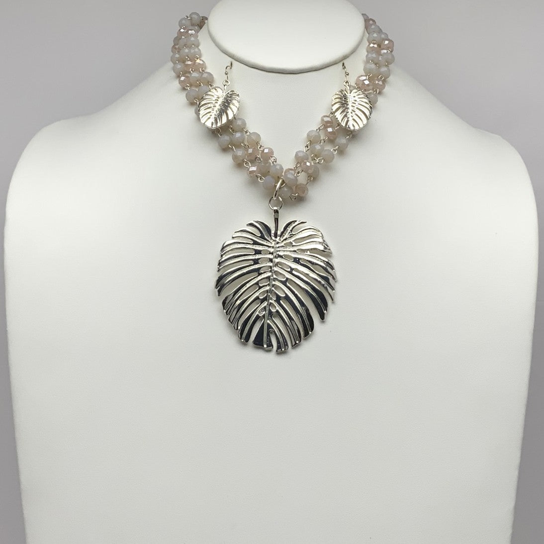 Crystal and Metal Leaf Necklace Set