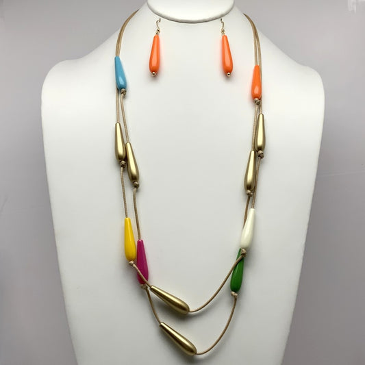 Long Two Strand Vinyl Cord with Tear Drop Spacers Necklace Set