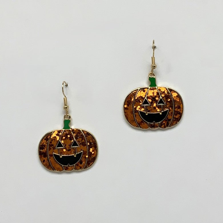 Glitter Jack O Lantern Earrings