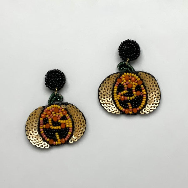 Beaded Jack O Lantern Drop Earrings