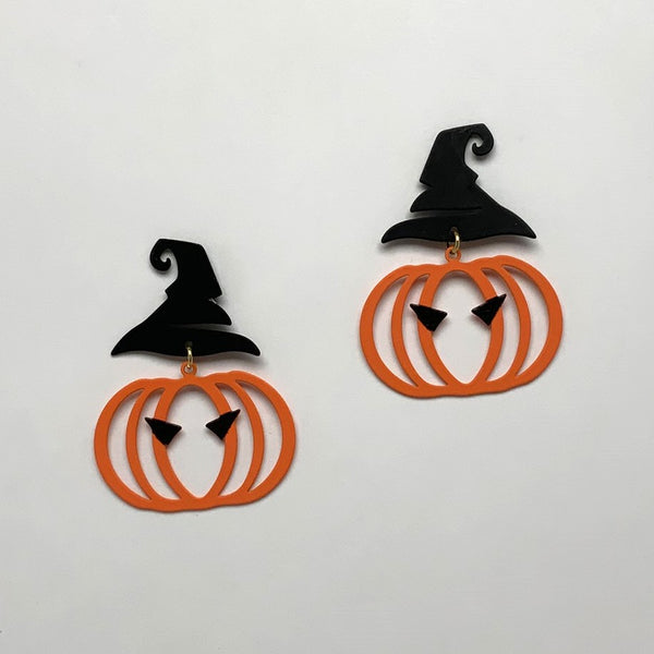 Metal Jack O Lantern Outline Earrings