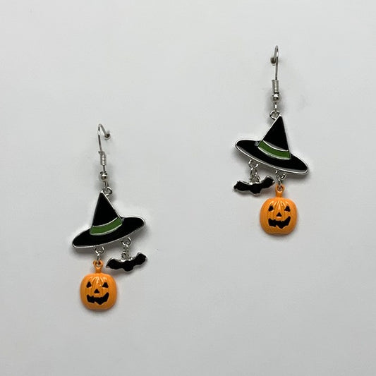Witch Jack O Lantern Charm Earrings