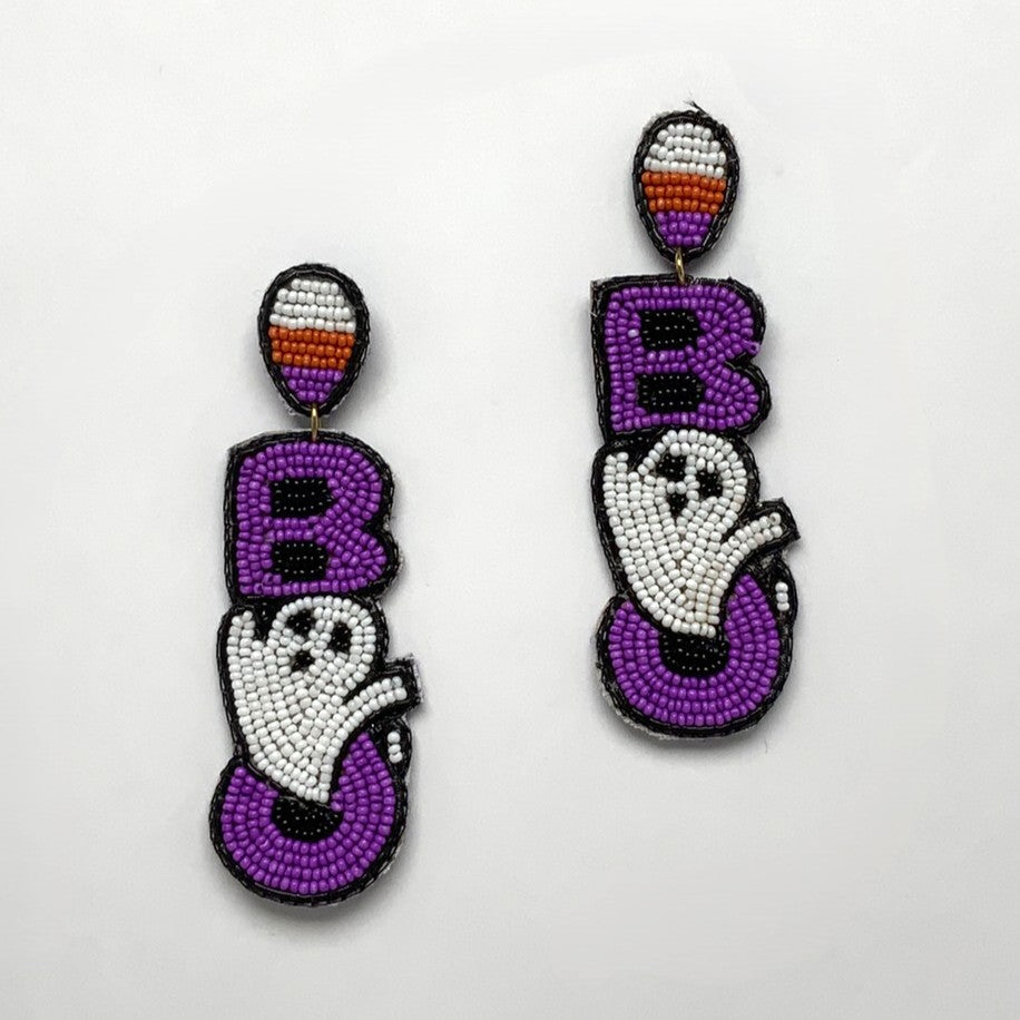 Seed Bead "BOO" Earrings