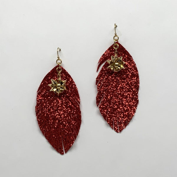 X-mas Glitter Feather Bow Earrings