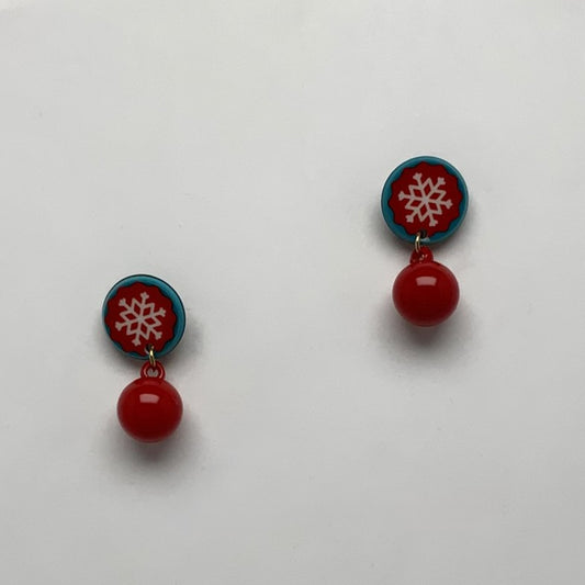 X-mas Snowflake Button Drop Earrings