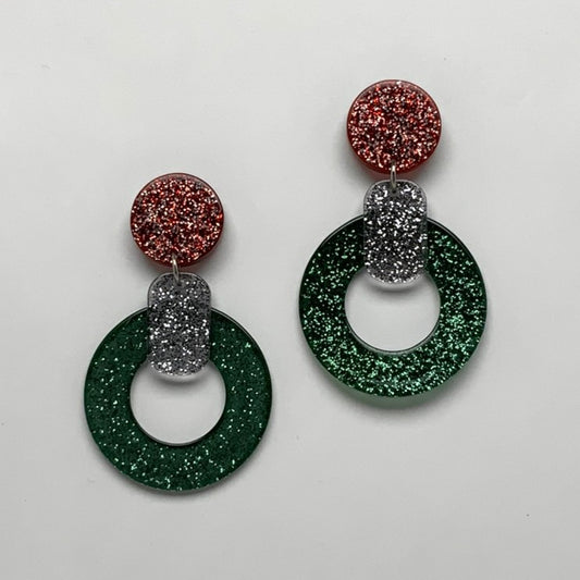 X-mas Glitter Lucite Circle Earrings