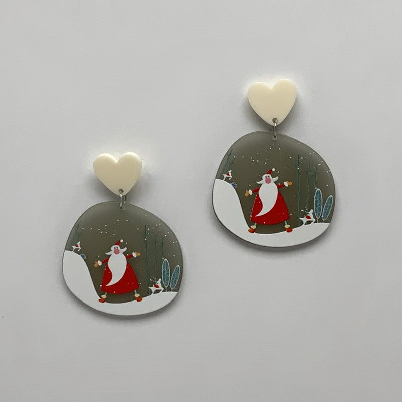 Lucite Santa Forest Circle Earrings
