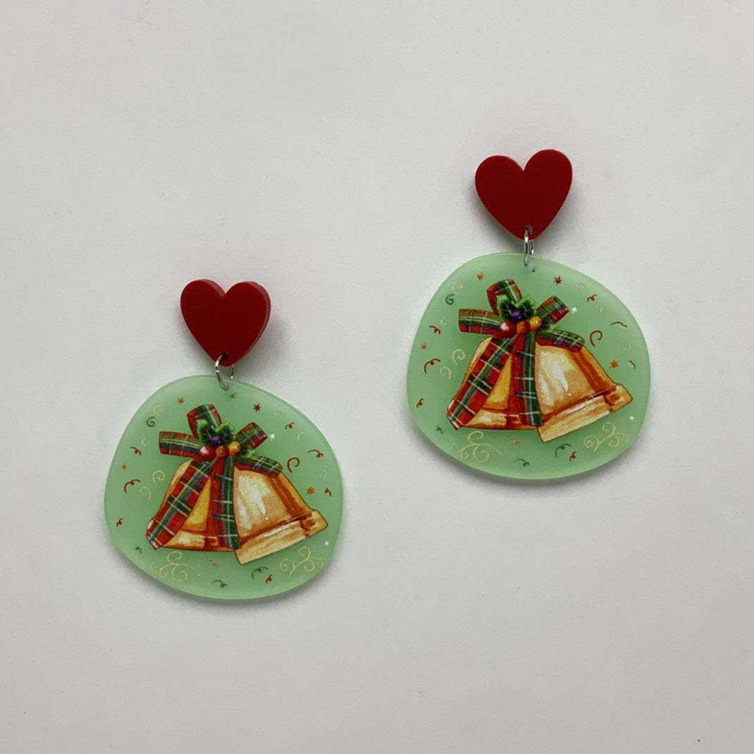 Lucite Christmas Bell Circle Earrings
