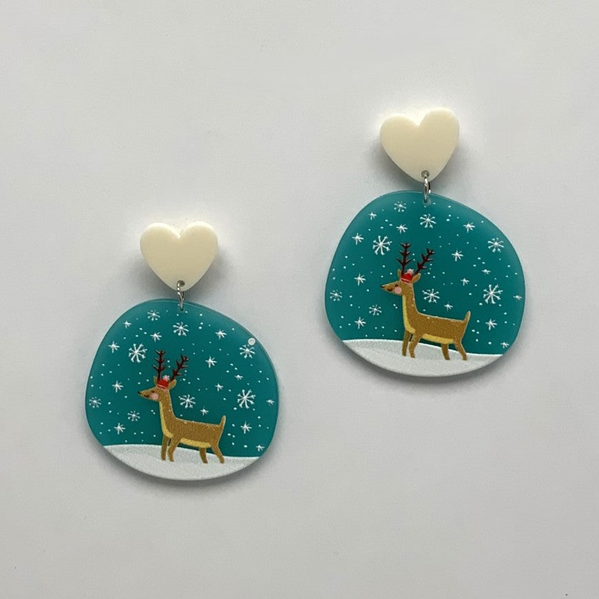 Lucite Reindeer Circle Earrings