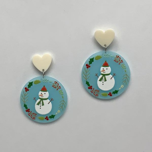 Lucite Snowman Circle Earrings