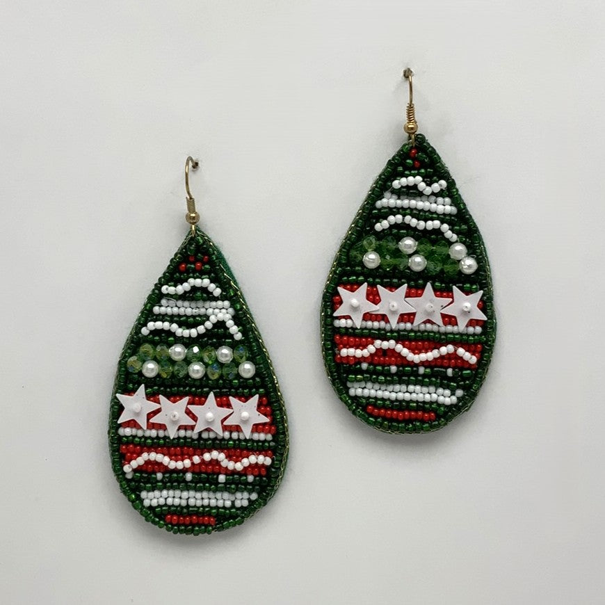 Beaded Teardrop Christmas Pattern Earrings