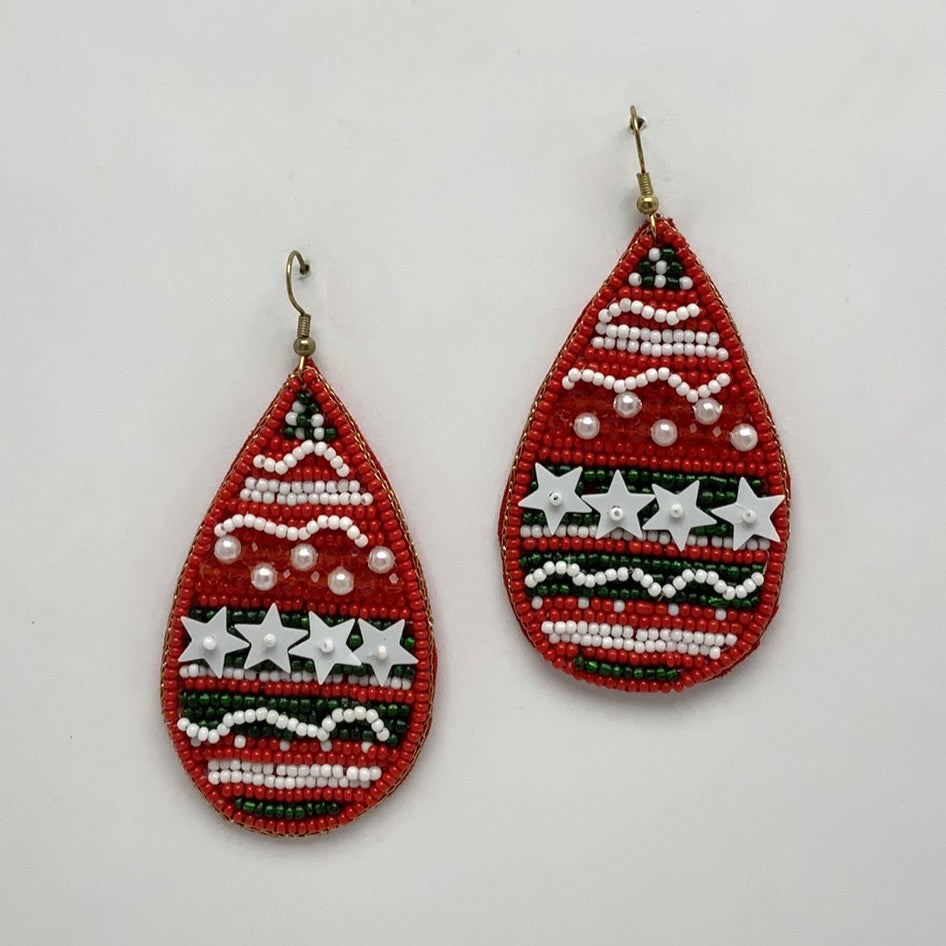 Beaded Teardrop Christmas Pattern Earrings