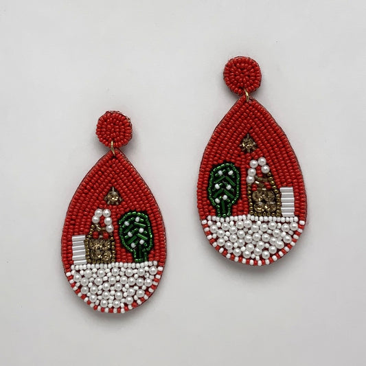 Beaded Teardrop Christmas Earrings