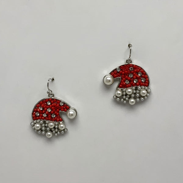 Crystal Pearl Santa Hat Earrings