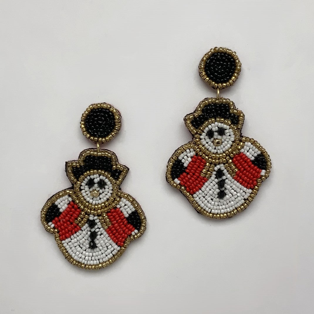 Beaded Snowman Statement Earrings