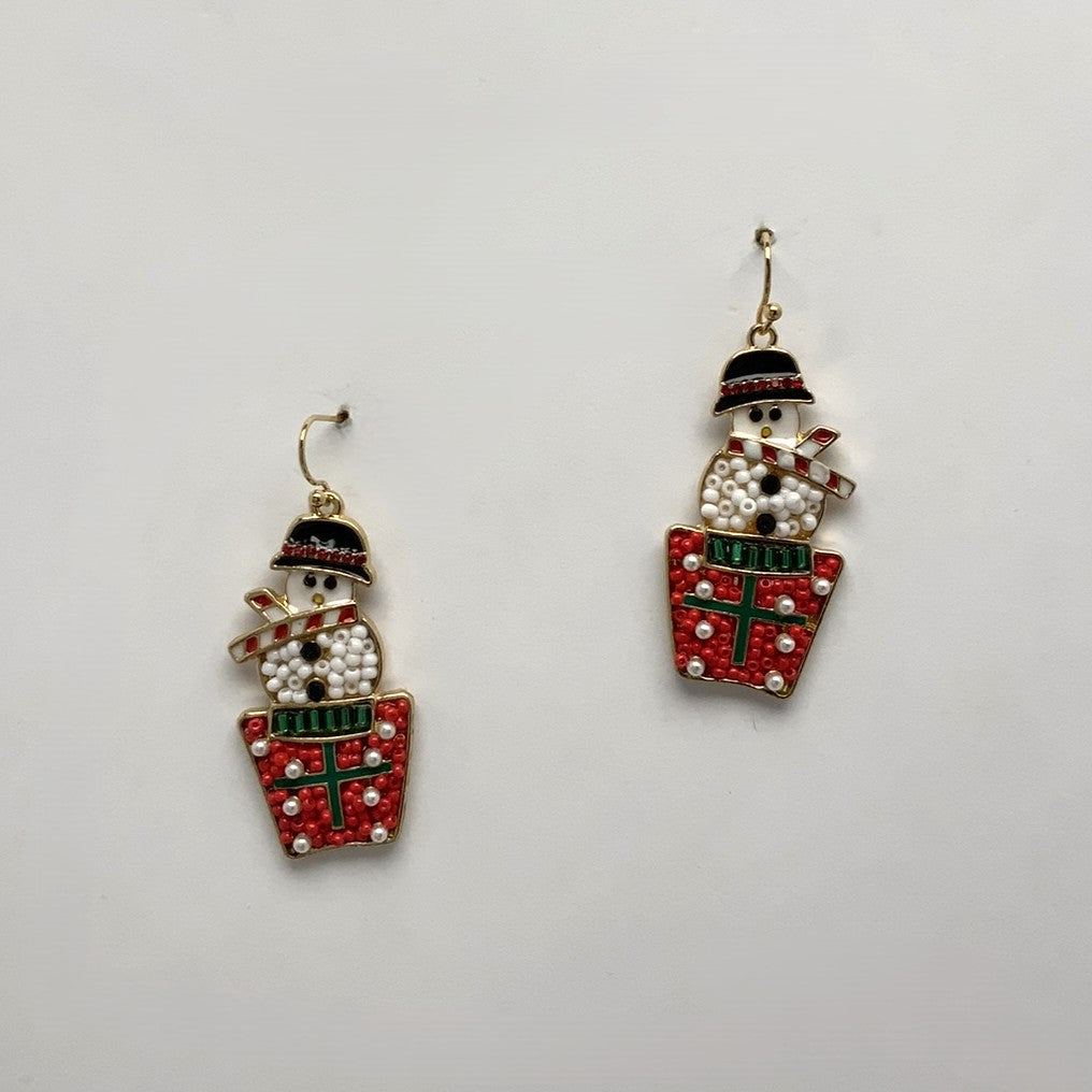 Beaded Snowman Gift Earrings