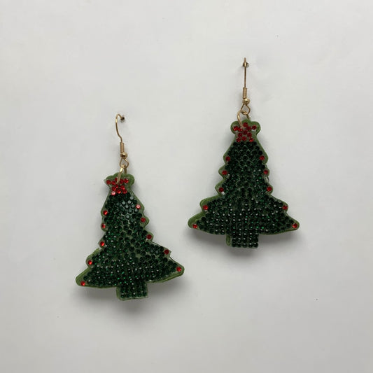 Plush Crystal Christmas Tree Earrings