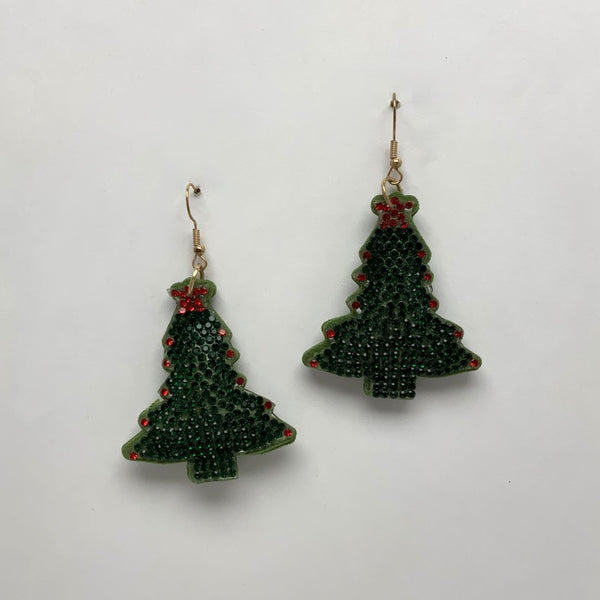 Plush Crystal Christmas Tree Earrings