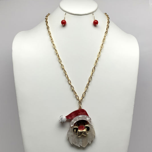 Chain Santa Clause Lucite Necklace Set