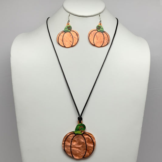 Lucite Pumpkin Necklace Set