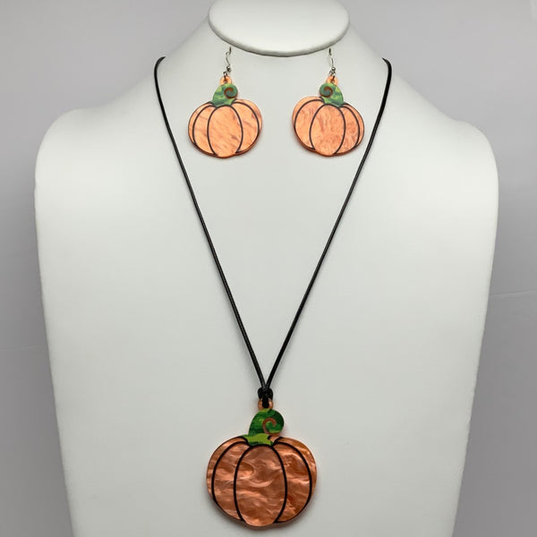Lucite Pumpkin Necklace Set