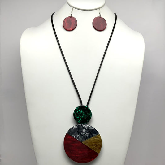 Lucite Circle Cord Necklace Set