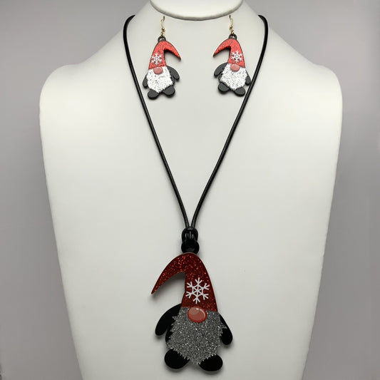 Cord Santa Gnome Necklace Set