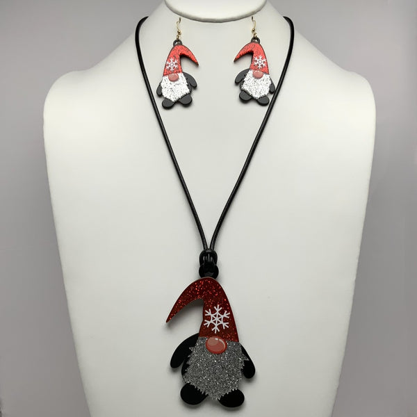 Cord Santa Gnome Necklace Set