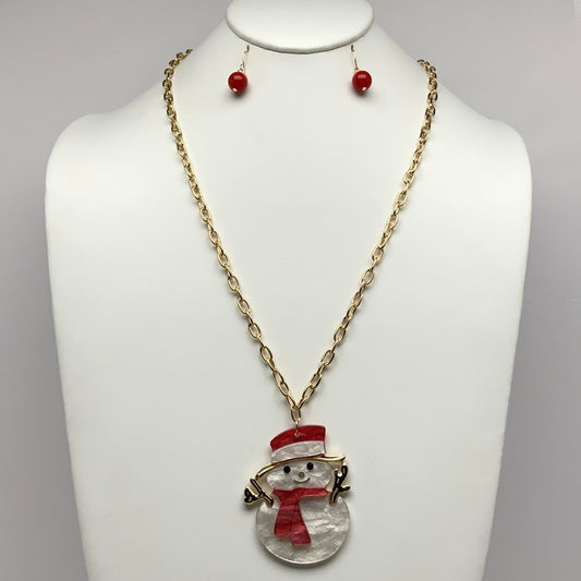 Chain Christmas Snowman Branch Necklace Set