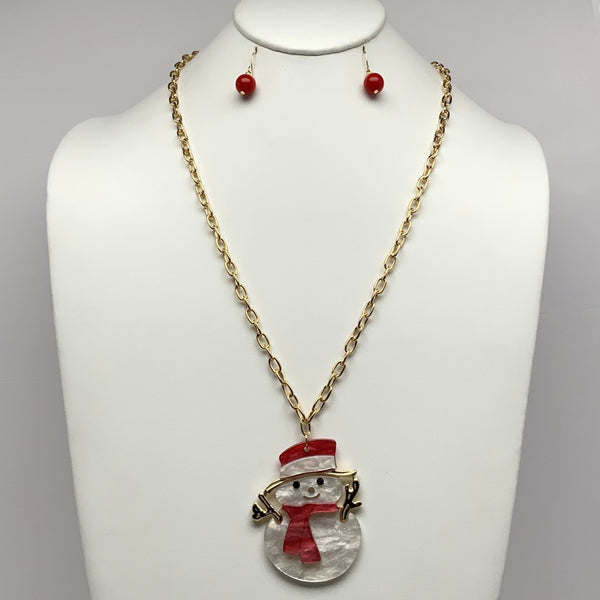 Chain Christmas Snowman Branch Necklace Set