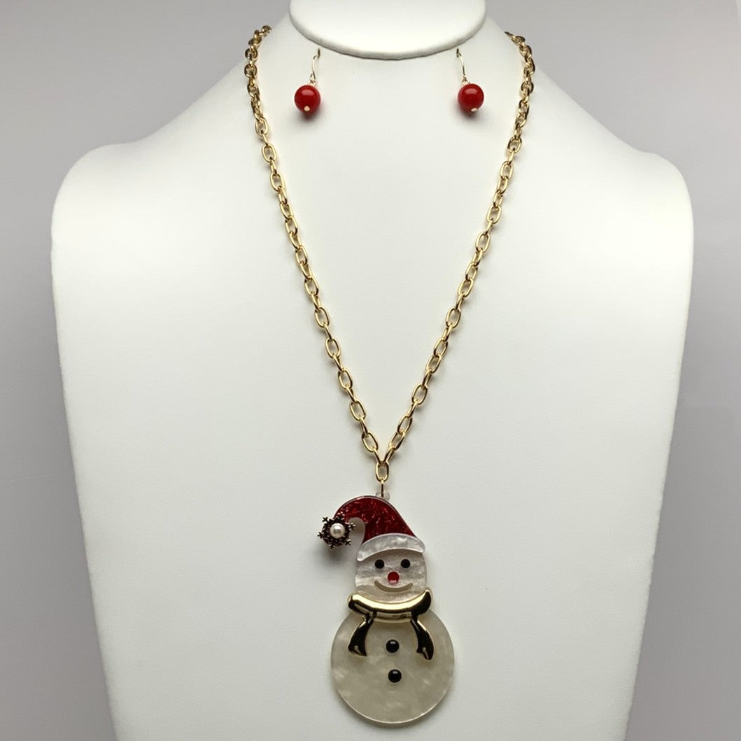 Chain Christmas Snowman Necklace Set