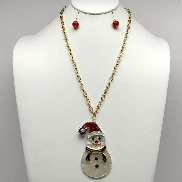 Chain Christmas Snowman Necklace Set