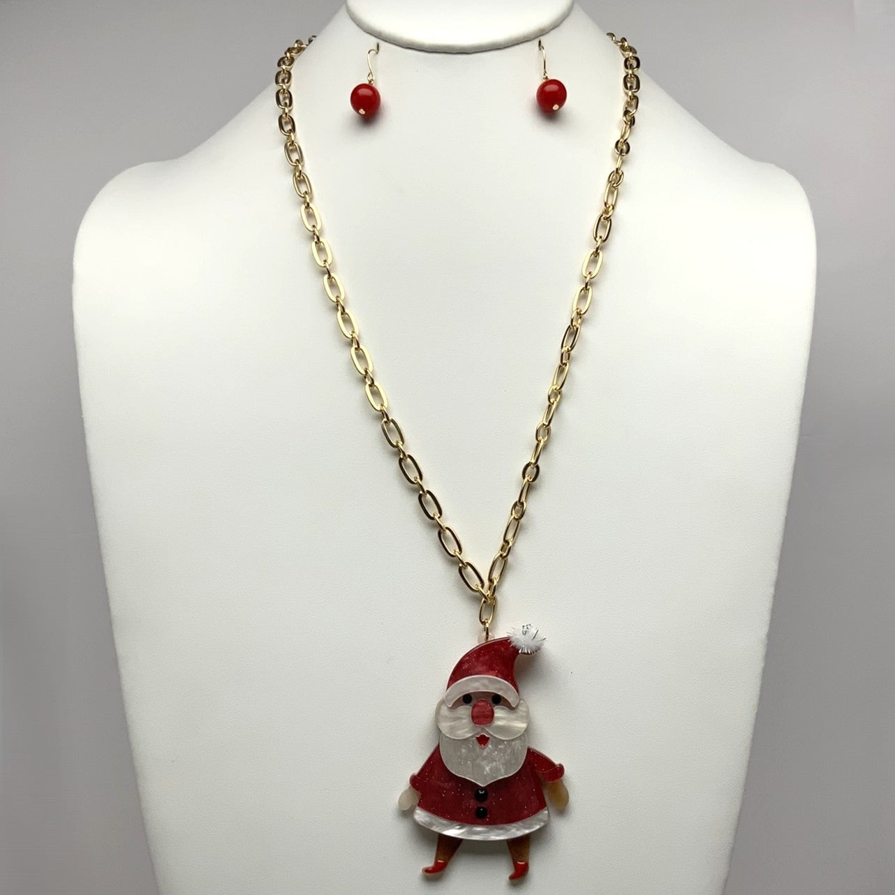Chain Lucite Santa Clause Necklace Set