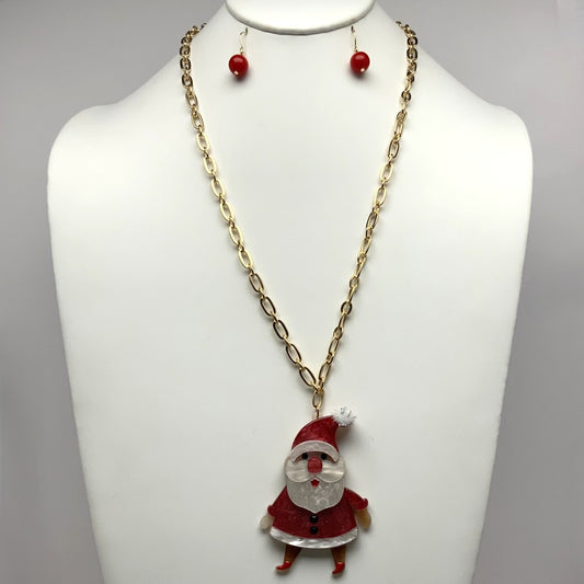 Chain Lucite Santa Clause Necklace Set