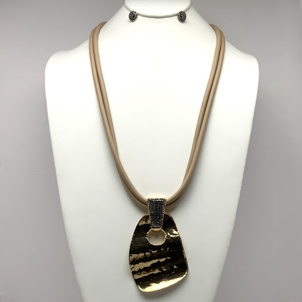 Rhinestone Statement Rubber Cord Necklace Set