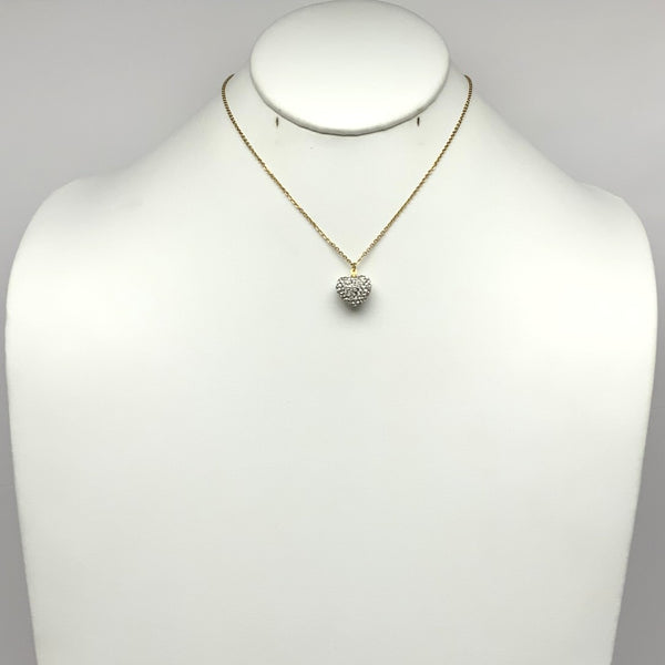 Short Dainty Puffy Rhinestone Heart Necklace