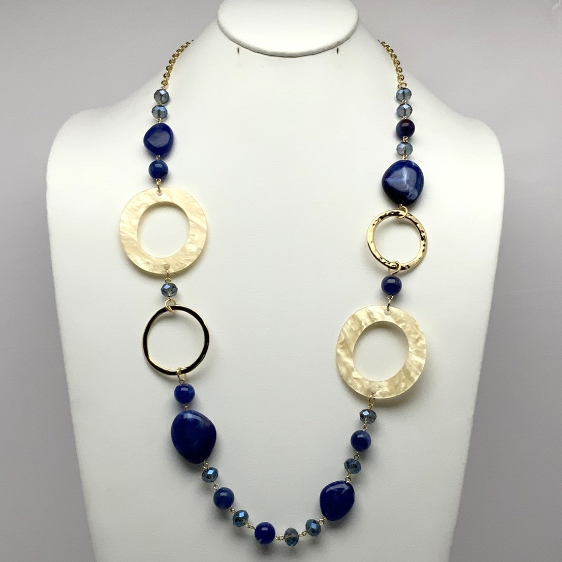 Long Lucite Circle Crystal Necklace