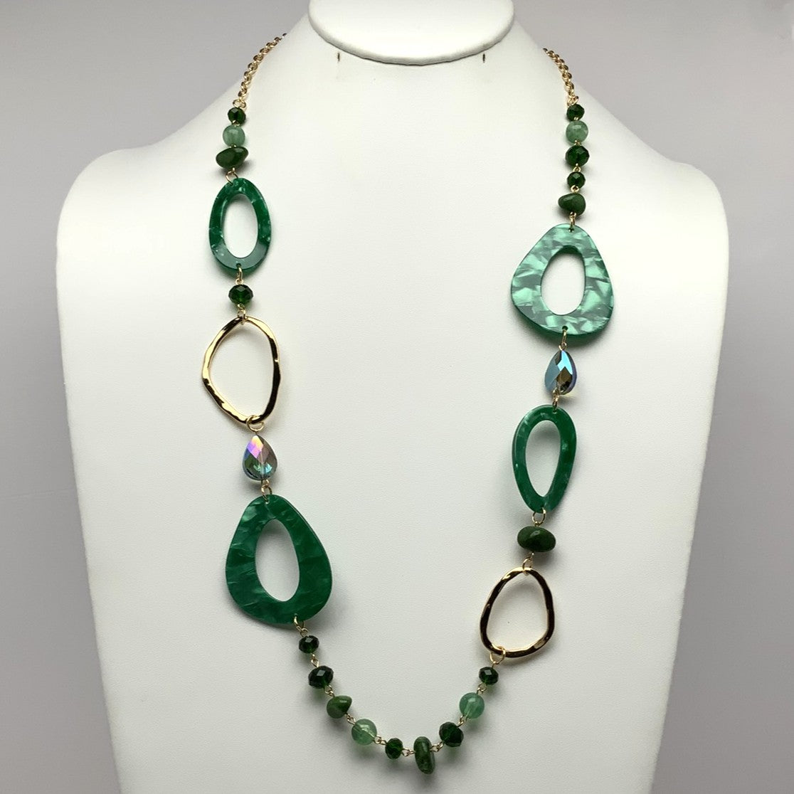 Long Abstract Stone Curved Lucite Necklace