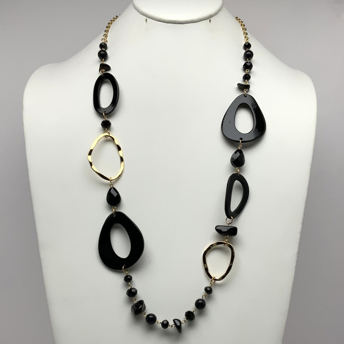 Long Abstract Stone Curved Lucite Necklace