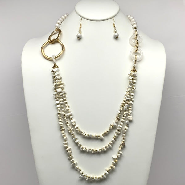Long Beaded Stone Circle Necklace Set