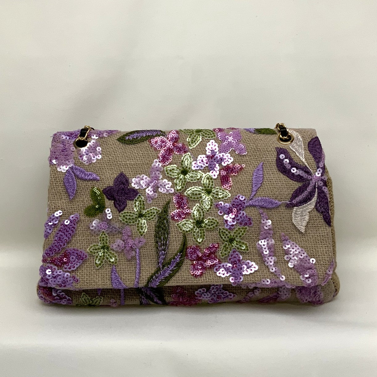 Flower Patterned Sequined Bag