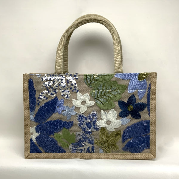 Mid-Size Canvas Tote Sequin Flower Handbag