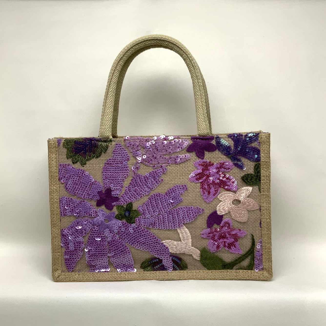 Mid-Size Canvas Tote Sequin Flower Handbag