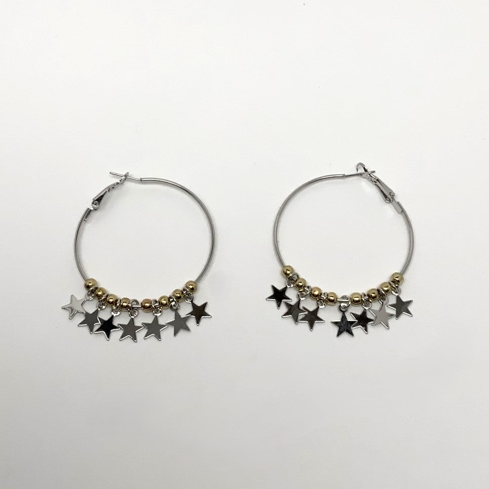 Hoop Beaded Star Earrings
