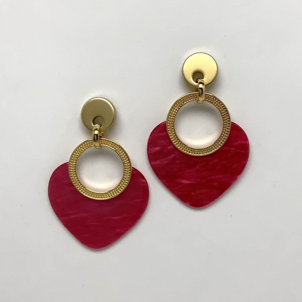 Lucite Heart-like Friction Back Earrings