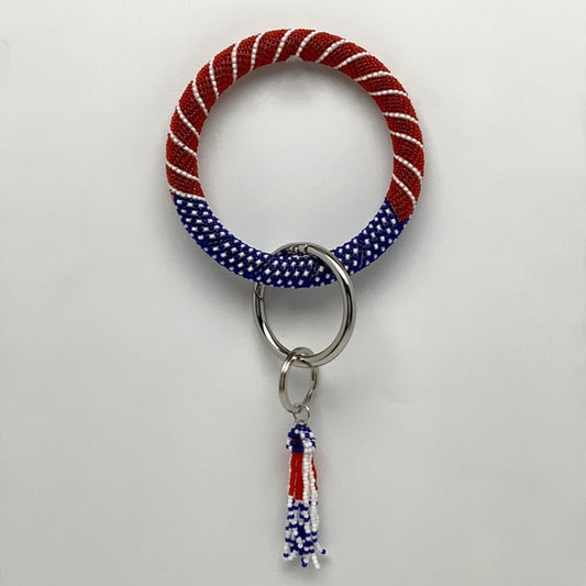 Beaded Patriotic Wristlet  Keychain