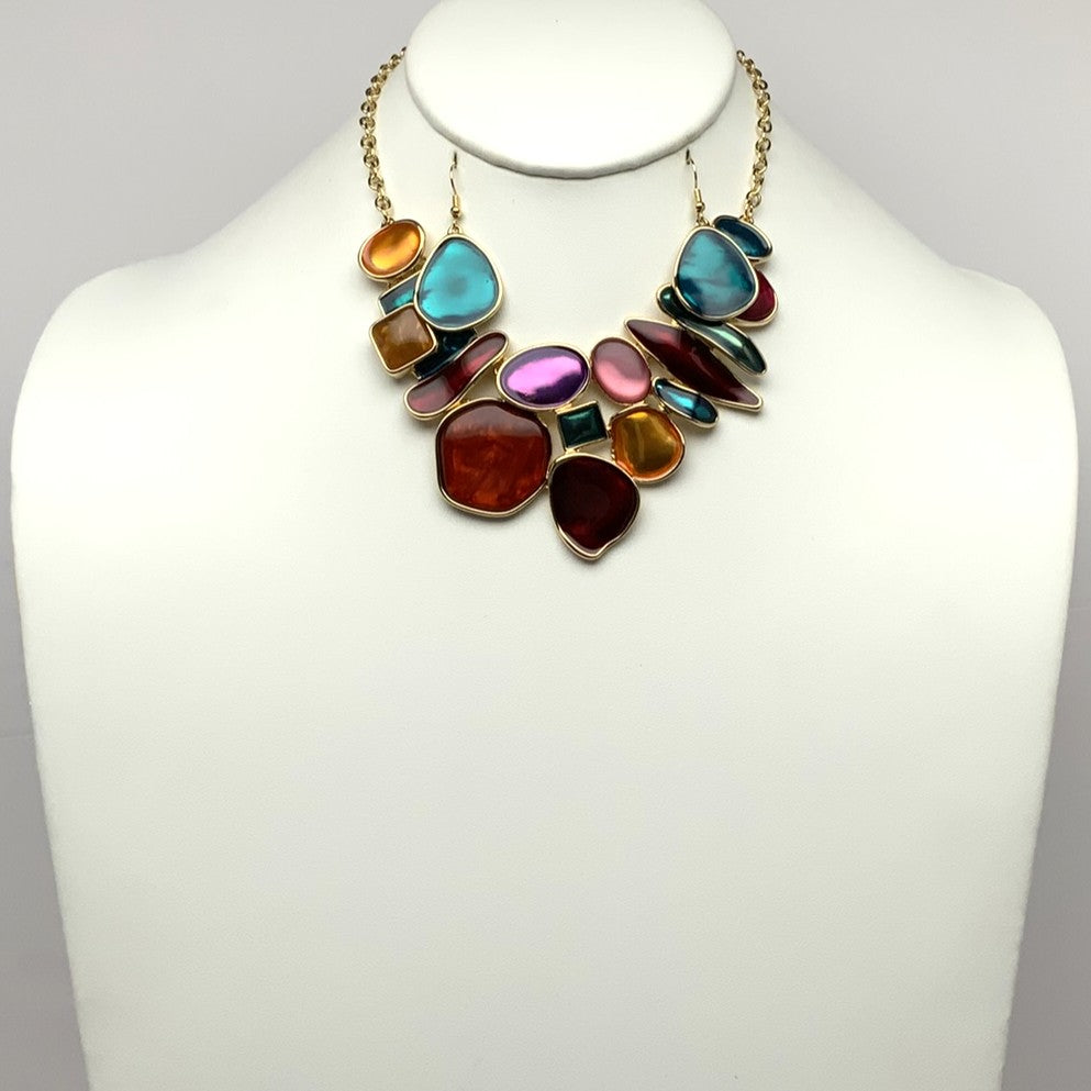Abstract Enamel Bib Style Necklace Set