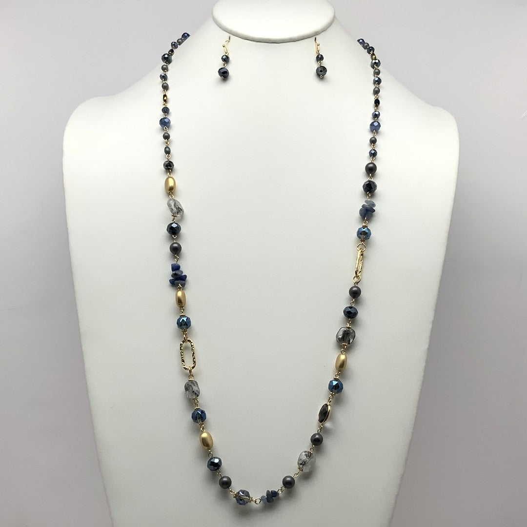 Crystal Lucite Stone Drop Necklace Set